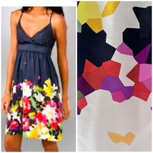 THEORY LEENE NAVY PIXEL FLORAL SILK CAMI DRESS